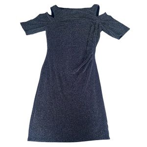 Ralph Lauren Silvery Shimmer knit cold shoulder midi Bodycon Dress Size 12